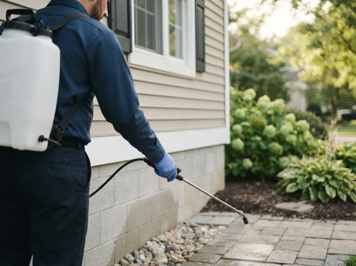 Pest control technician inspecting a home in Aurora, NY